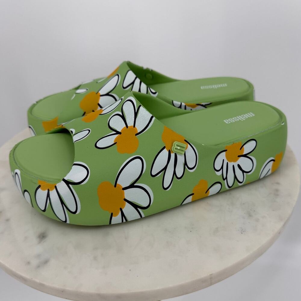 Melissa Free Print Daisy Platform Slide Sandals Green Size 8 - Picture 6 of 11